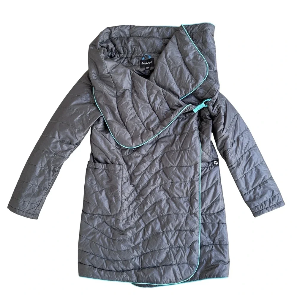 Betabrand Rumpl Quilted Wrap Jacket Gray Puffer Blanket Coat Women S/M